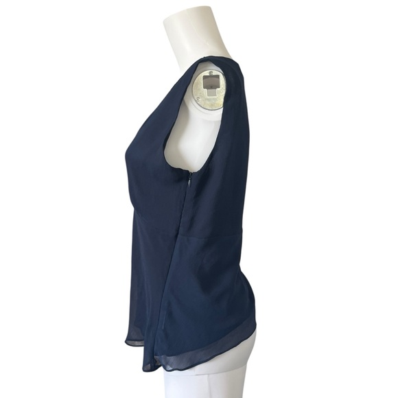 Bob Mackie Navy Blue Shell Tank Blouse V Neck Chiffon Womens Size 6 - Picture 3 of 7